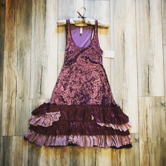NWT Free People Crushed Velvet Purple Tiered Dress - Picture 1 of 12